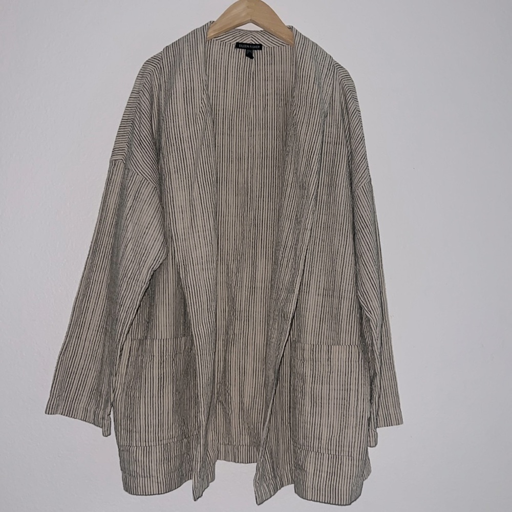 Eileen Fisher Strip Oversized Shawl Collar Jacket Size L/XL